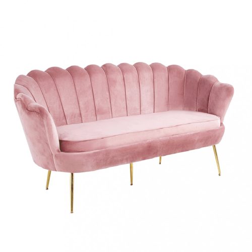 Luxus heverő, 3-as ülés, rózsaszín Velvet szövet/króm arany, Art-deco stílus, NOBLIN